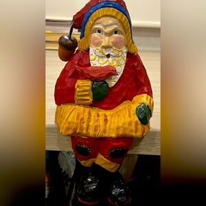 Santa Shelf Sitter Resin Wood Carved Look Santa Claus Folk Art Style